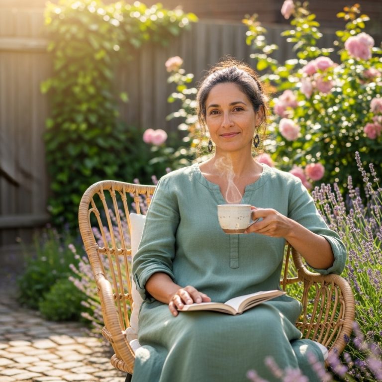 woman smiling confidently at home — natural bladder health support'