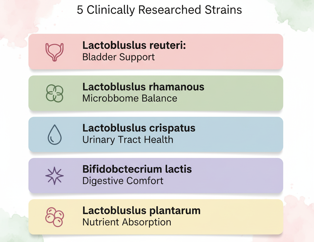 'best probiotic strains for bladder health in women &mdash; Lactobacillus strains for urinary microbiome'.